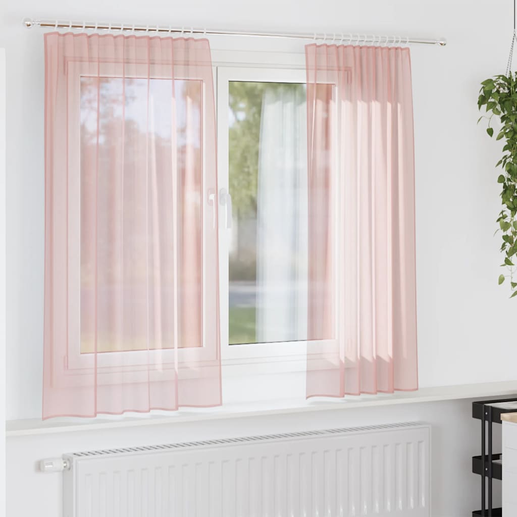 Gordijnen voile met lussen 2 st 140x140 cm roze
