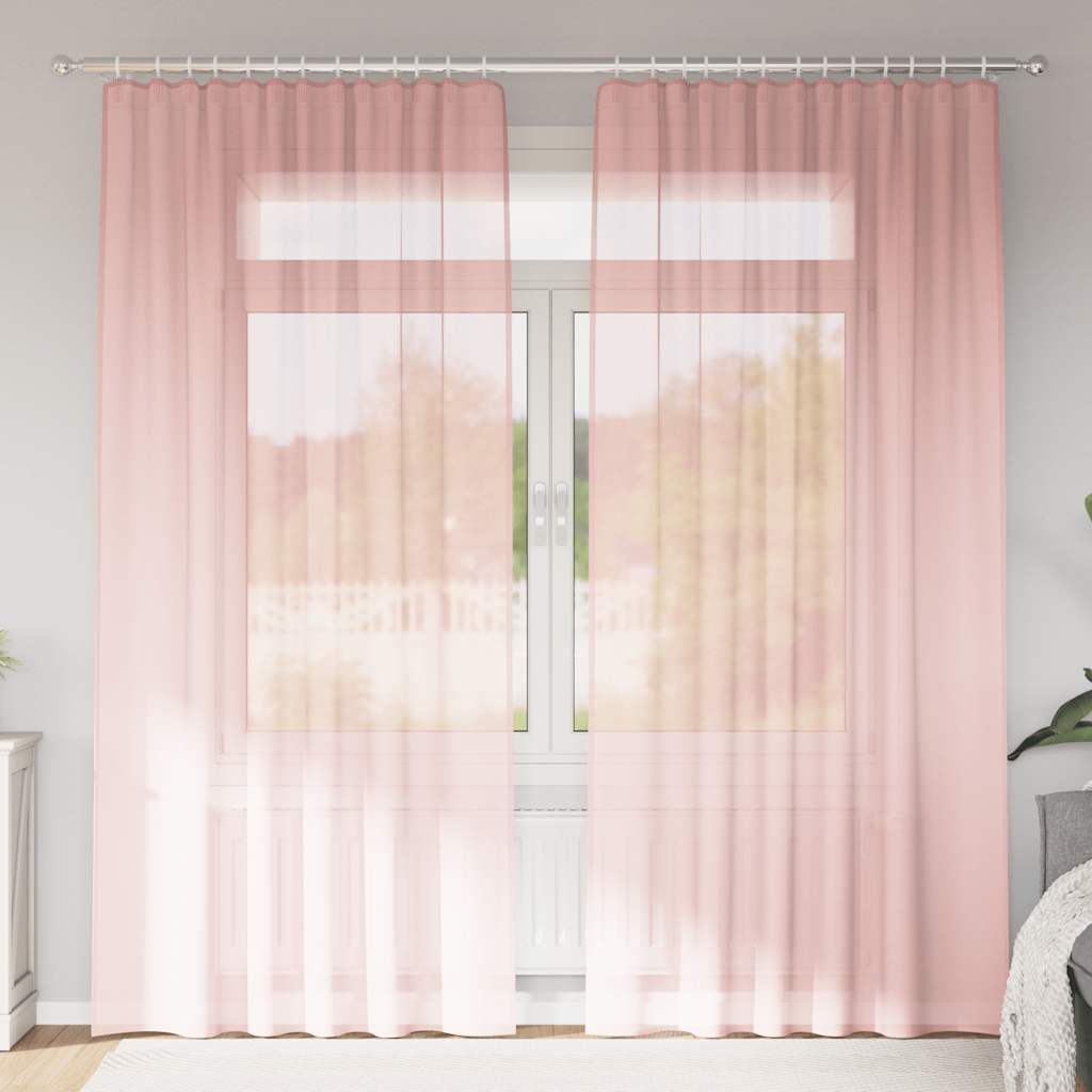 Gordijnen voile met lussen 2 st 140x225 cm roze