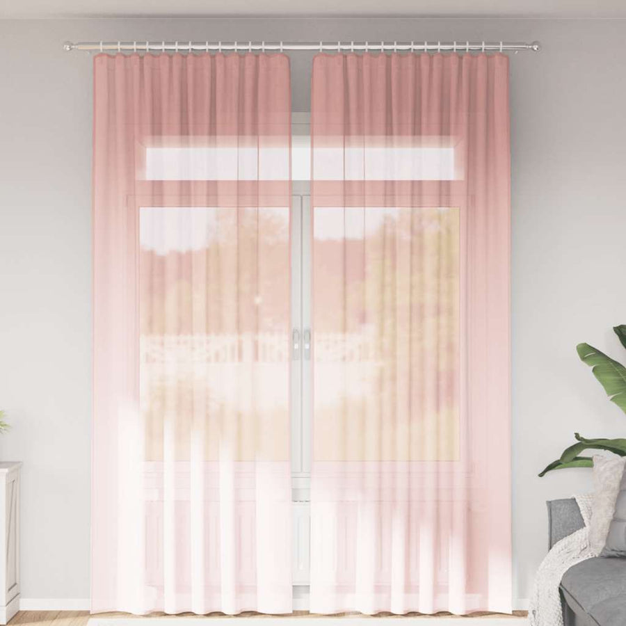 Gordijnen voile met lussen 2 st 140x260 cm roze