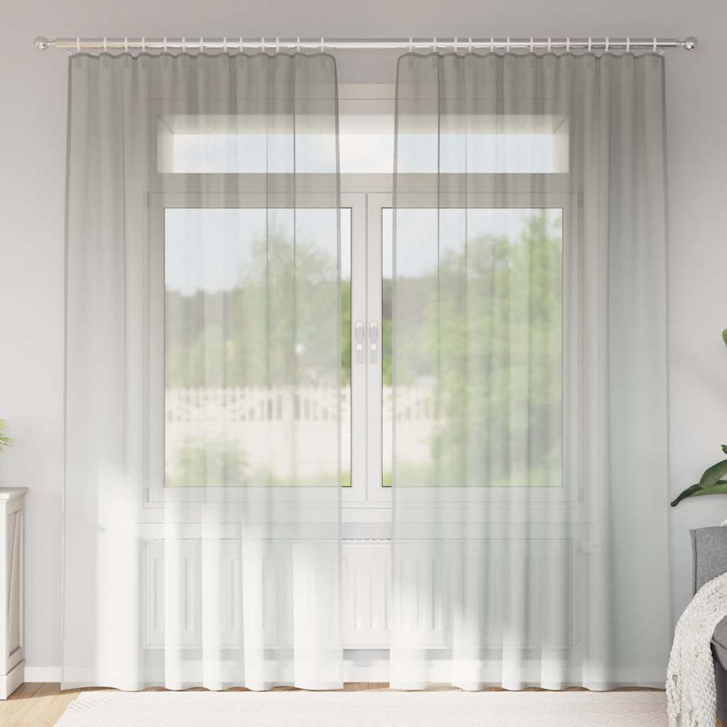 Gordijnen voile met lussen 2 st 140x225 cm lichtgrijs