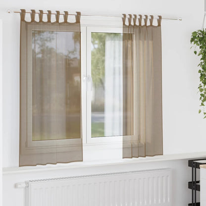 Gordijnen voile met lussen 2 st 140x140 cm lichtbruin