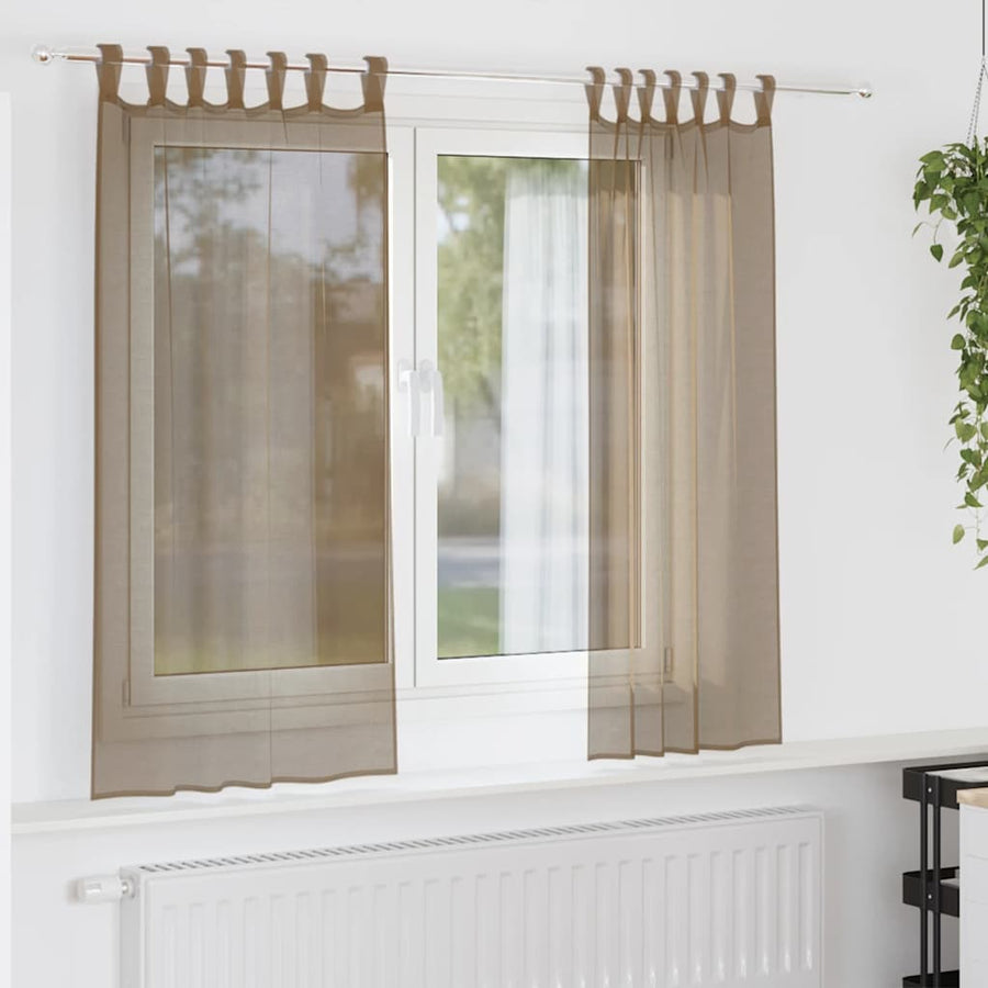 Gordijnen voile met lussen 2 st 140x140 cm lichtbruin