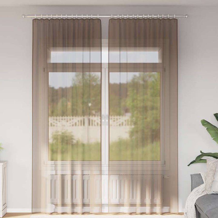 Gordijnen voile met lussen 2 st 140x260 cm lichtbruin