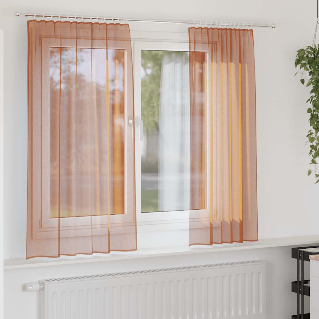 Gordijnen voile met lussen 2 st terracotta 140x175 cm