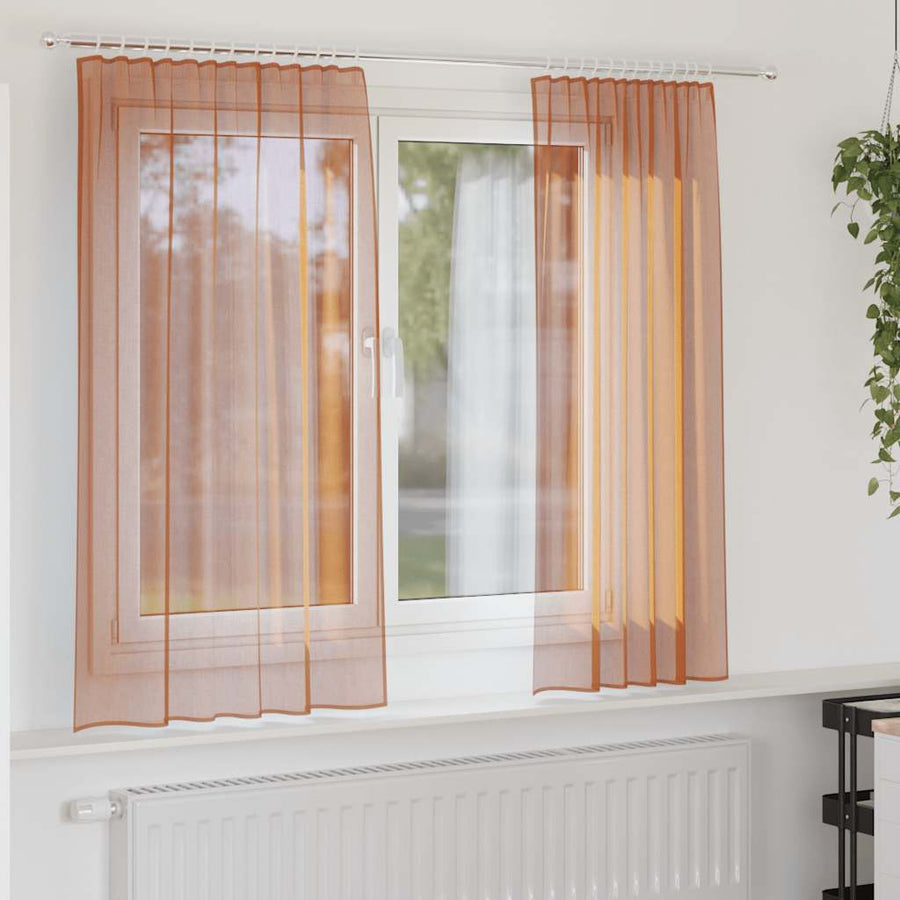 Gordijnen voile met lussen 2 st terracotta 140x175 cm