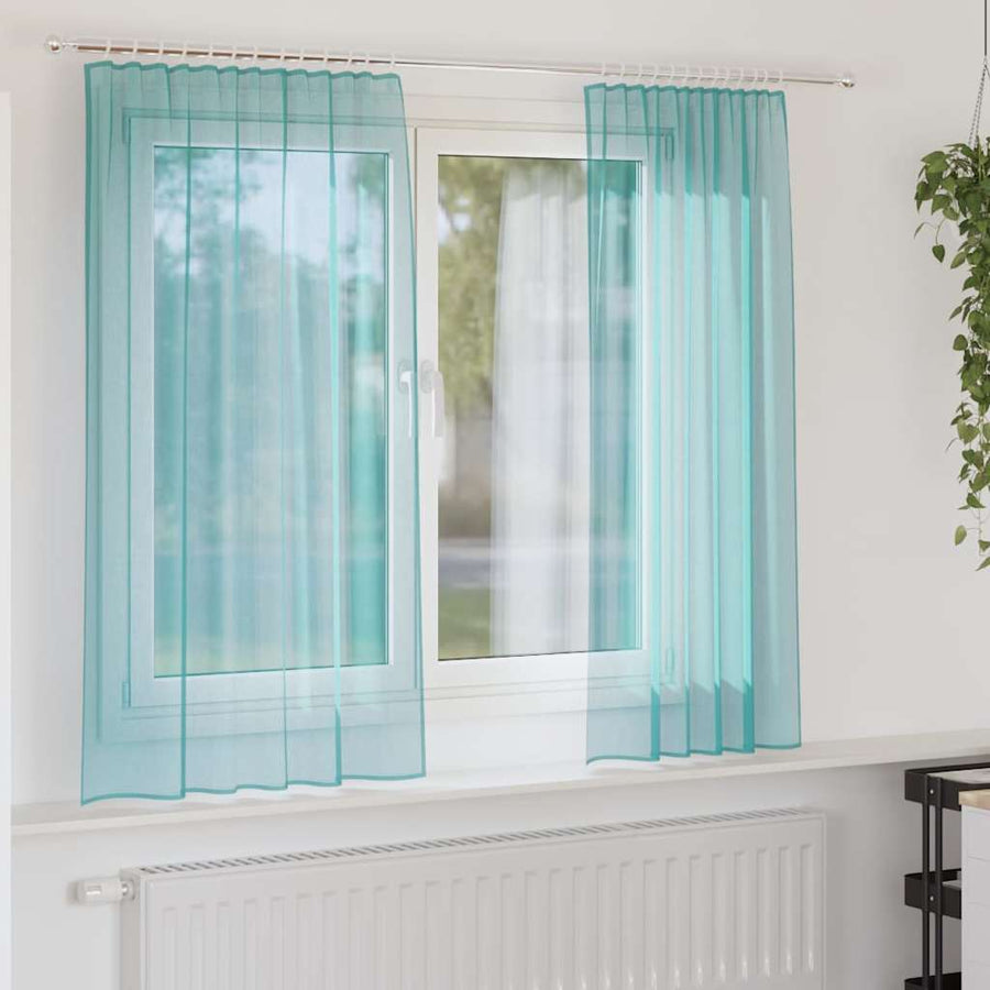 Gordijnen Voile met lussen 2 st 140x140 cm turkoois