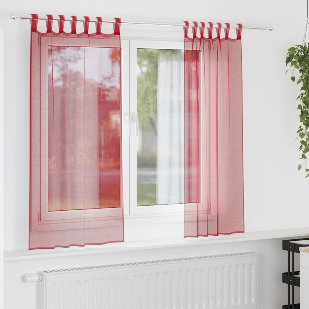 Gordijnen voile met lussen 2 st 140x175 cm wijnrood