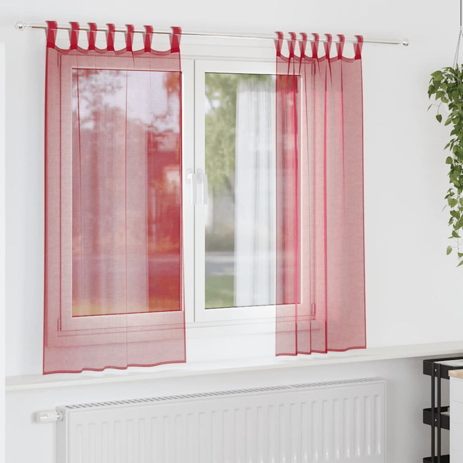 Gordijnen voile met lussen 2 st 140x175 cm wijnrood