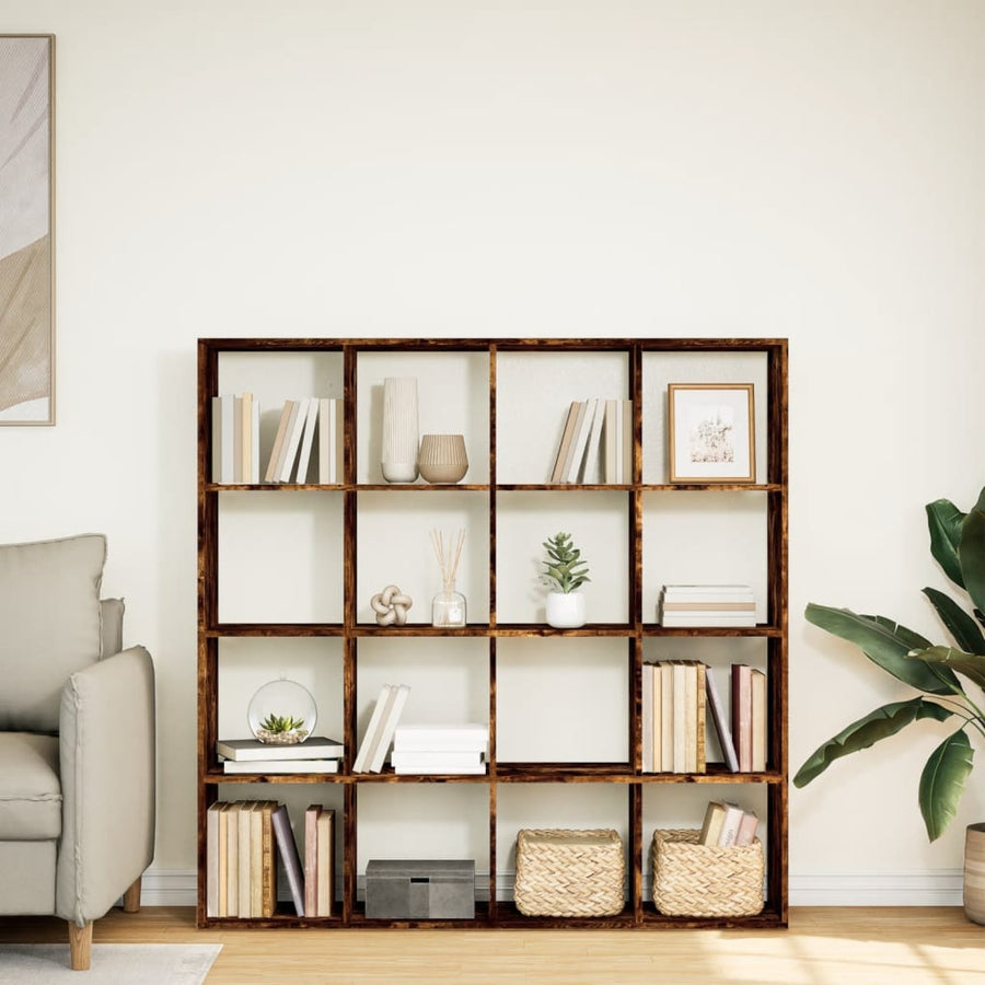 Boekenkast 137,5x29x137,5 cm bewerkt hout gerookt eikenkleurig