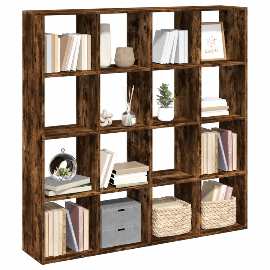 Boekenkast 137,5x29x137,5 cm bewerkt hout gerookt eikenkleurig