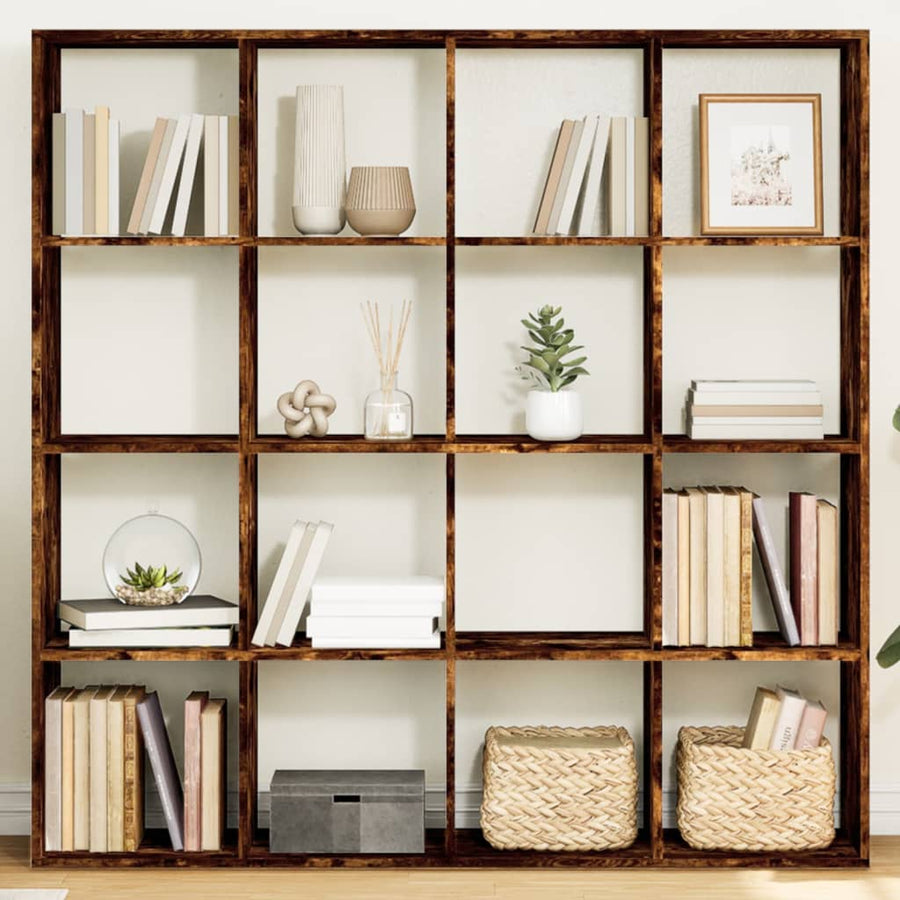 Boekenkast 137,5x29x137,5 cm bewerkt hout gerookt eikenkleurig