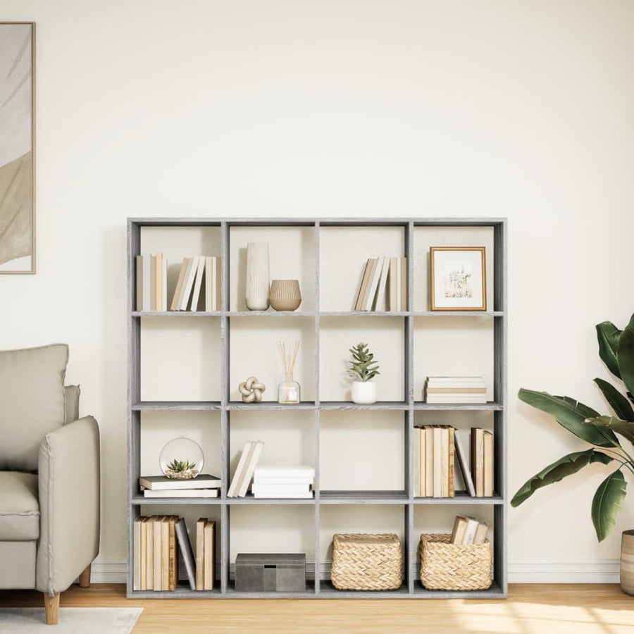 Boekenkast 137,5x29x137,5 cm bewerkt hout grijs sonoma eiken