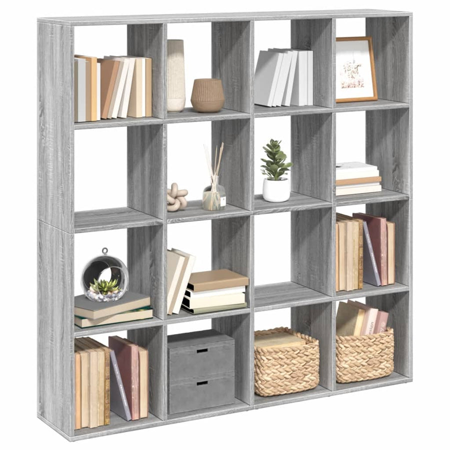 Boekenkast 137,5x29x137,5 cm bewerkt hout grijs sonoma eiken