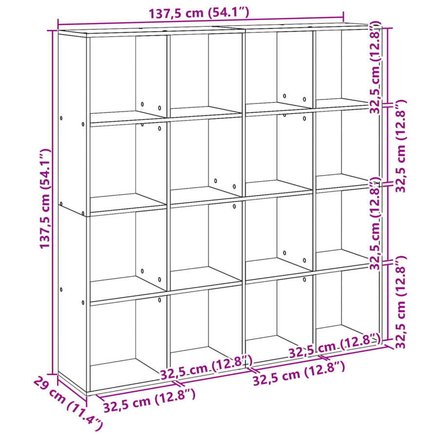 Boekenkast 137,5x29x137,5 cm bewerkt hout grijs sonoma eiken