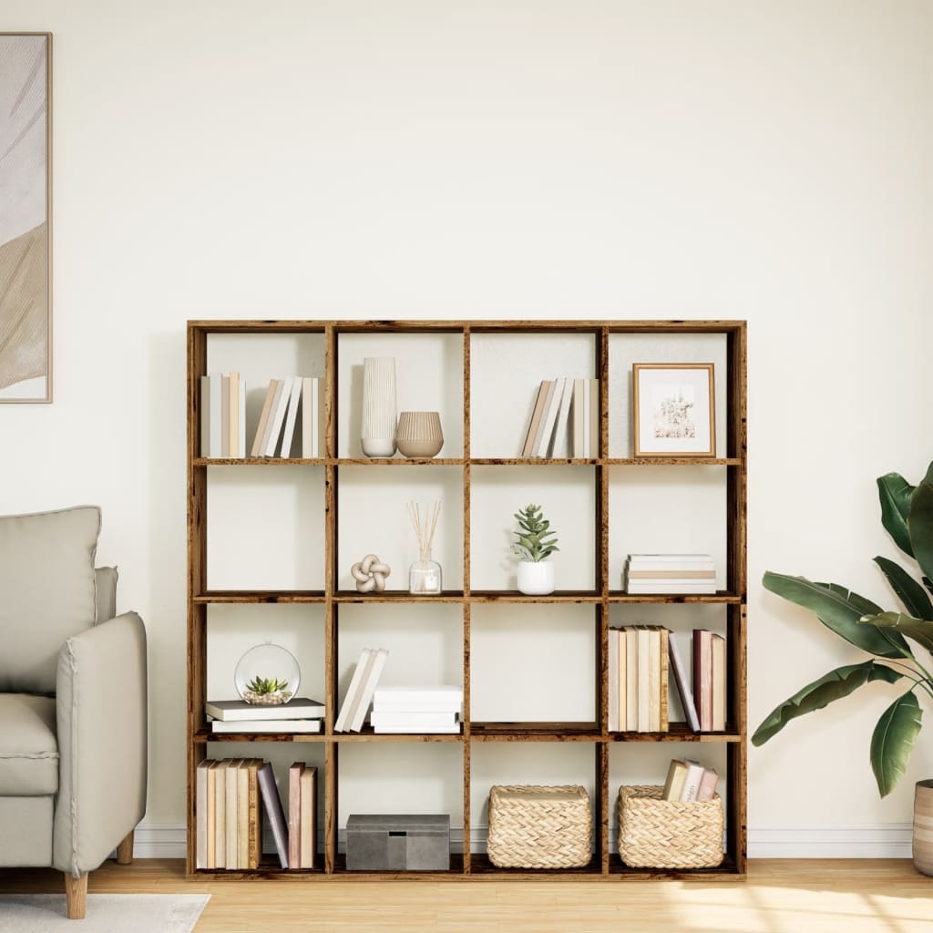 Boekenkast 137,5x29x137,5 cm bewerkt hout oud houtkleurig