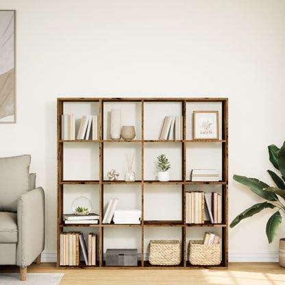 Boekenkast 137,5x29x137,5 cm bewerkt hout oud houtkleurig
