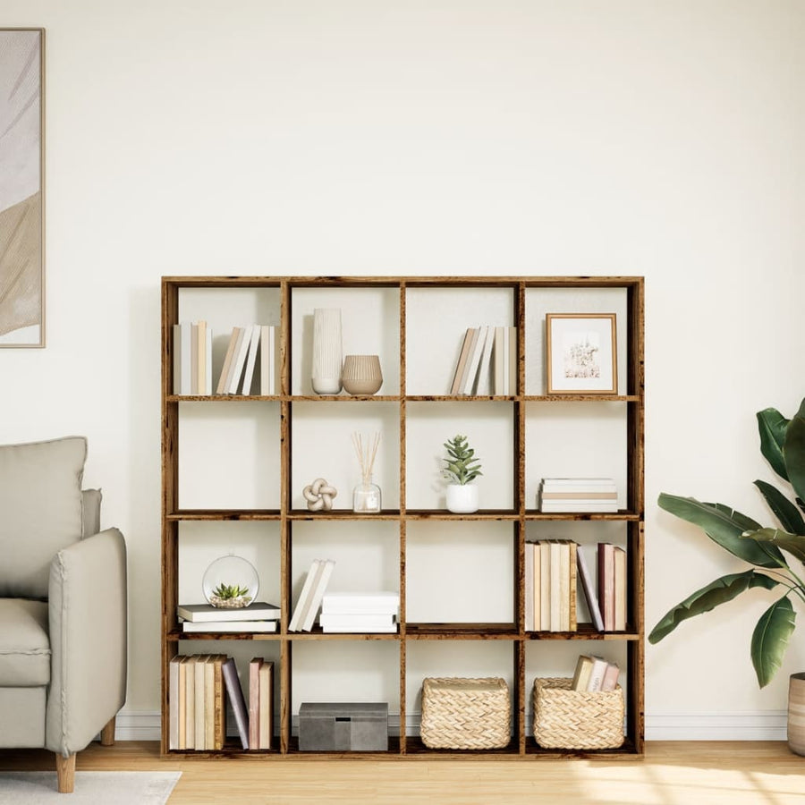 Boekenkast 137,5x29x137,5 cm bewerkt hout oud houtkleurig