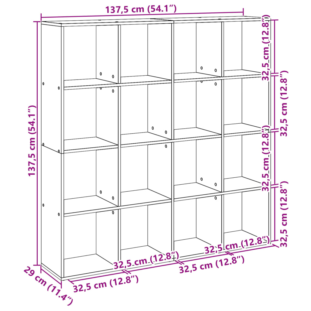 Boekenkast 137,5x29x137,5 cm bewerkt hout oud houtkleurig