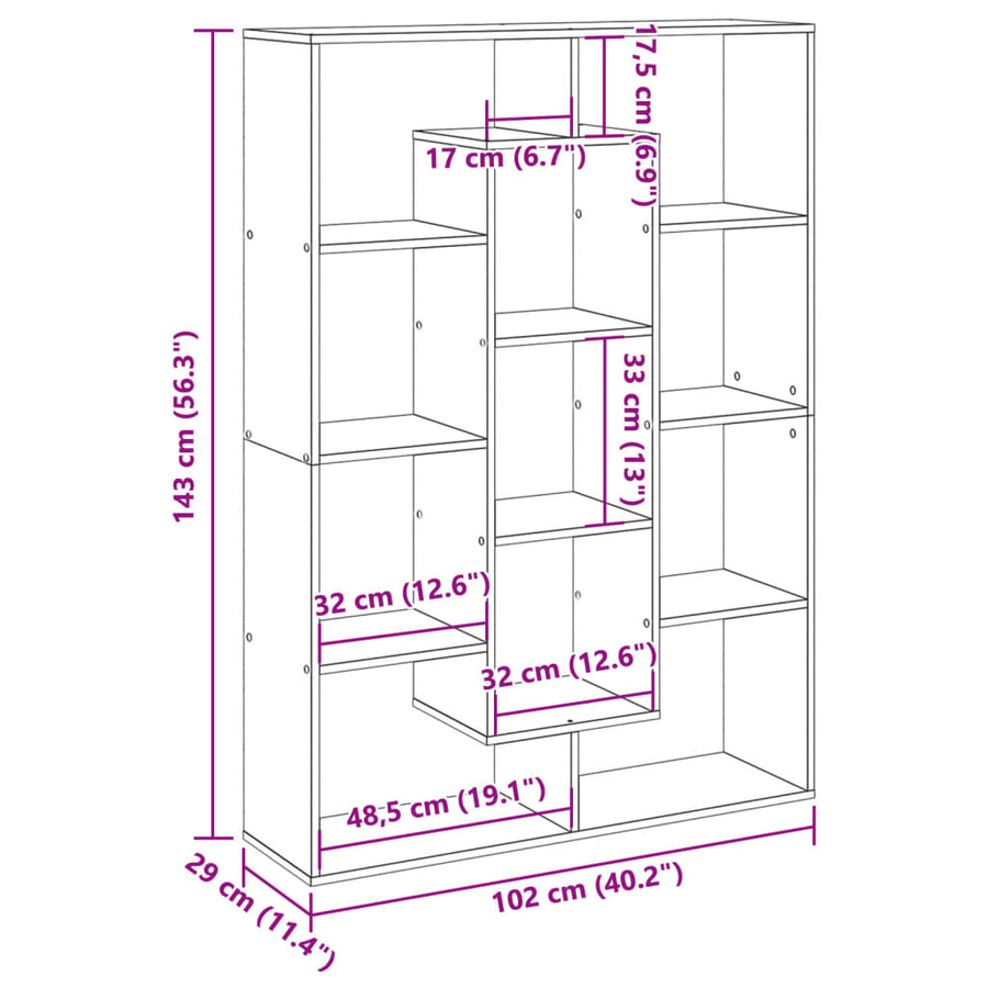 Boekenkast 102x29x143 cm bewerkt hout grijs sonoma eikenkleurig