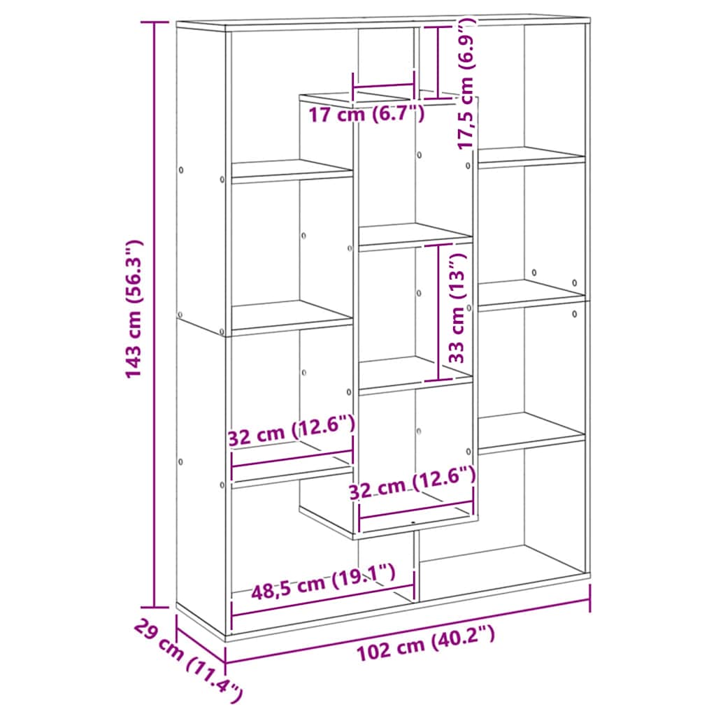Boekenkast 102X29X Bewerkt Hout Artisanaal Eikenkleur Artisian Oak 102 cm
