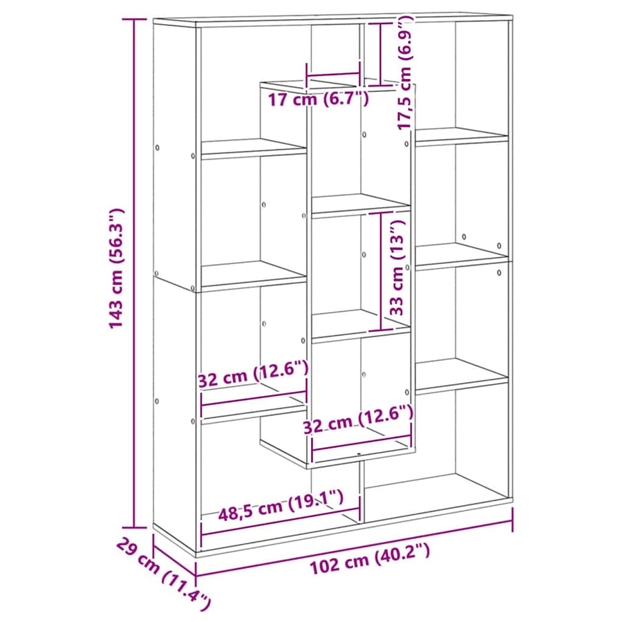 Boekenkast 102X29X Bewerkt Hout Artisanaal Eikenkleur Artisian Oak 102 cm