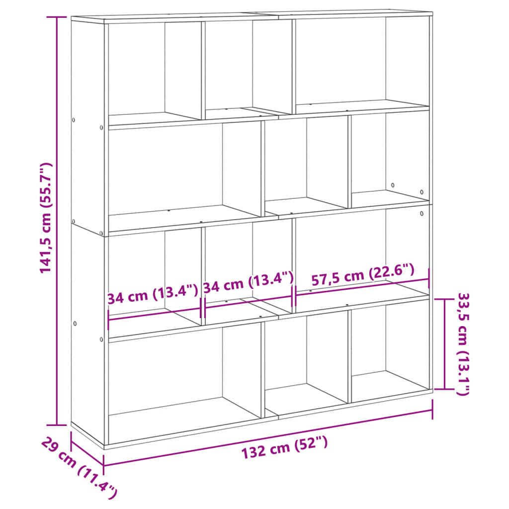 Boekenkast 132x29x141,5 cm bewerkt hout sonoma eikenkleurig