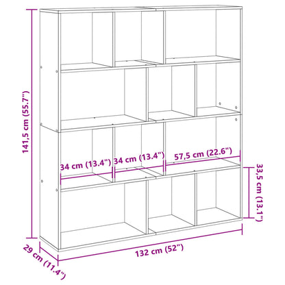 Boekenkast 132x29x141,5 cm bewerkt hout sonoma eikenkleurig