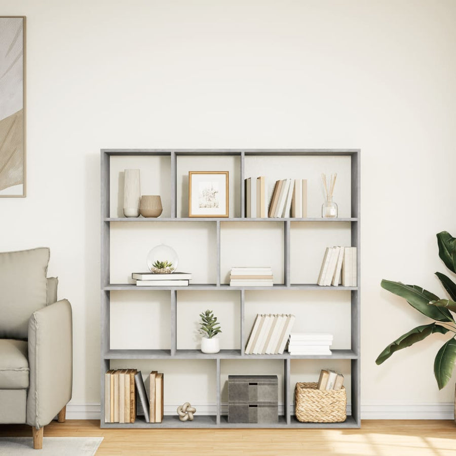 Boekenkast 132x29x141,5 cm bewerkt hout betongrijs