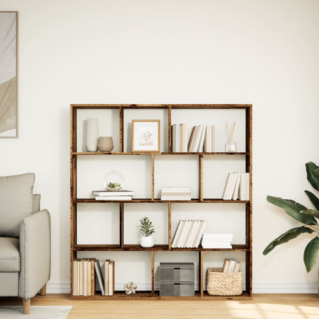 Boekenkast 132X29X141,5 Cm Bewerkt Hout Kleurig Oud Hout 132 cm 141.5 cm