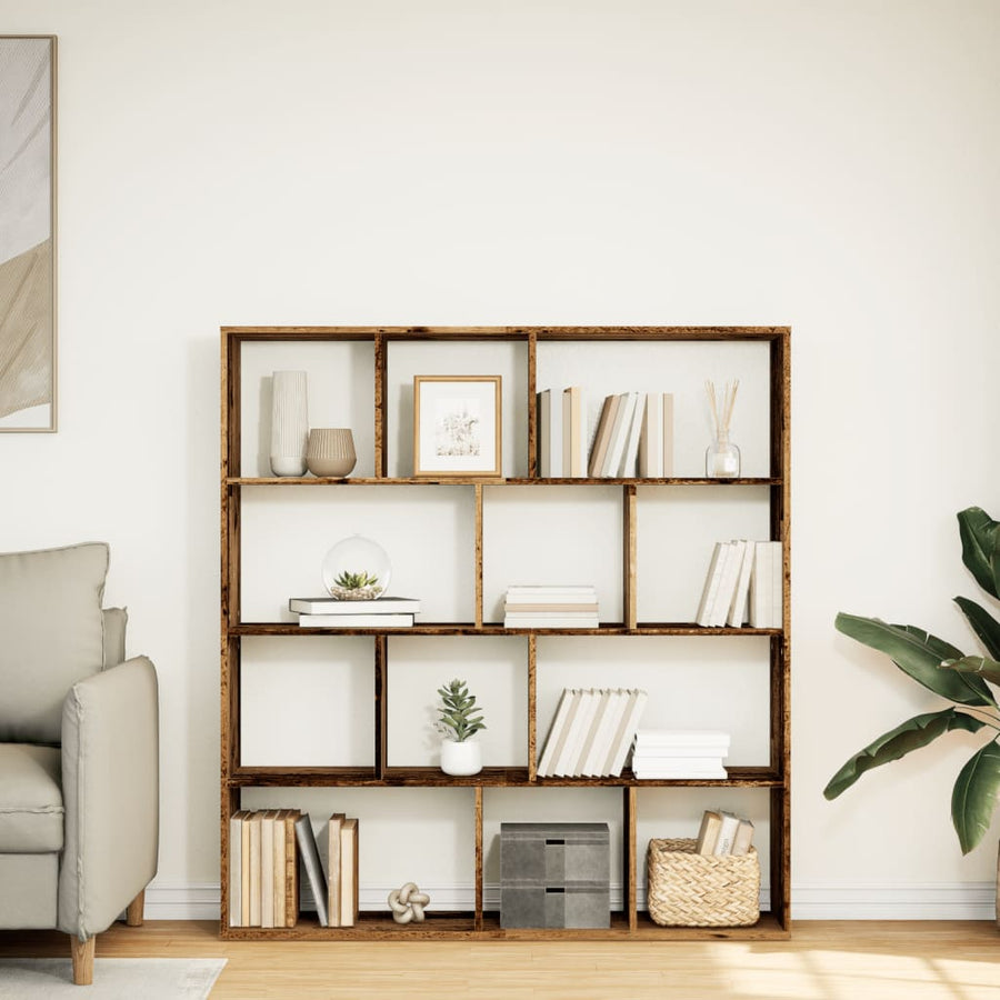 Boekenkast 132X29X141,5 Cm Bewerkt Hout Kleurig Oud Hout 132 cm 141.5 cm