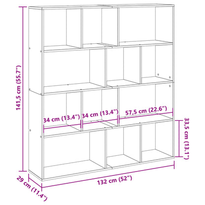 Boekenkast 132X29X141,5 Cm Bewerkt Hout Kleurig Oud Hout 132 cm 141.5 cm