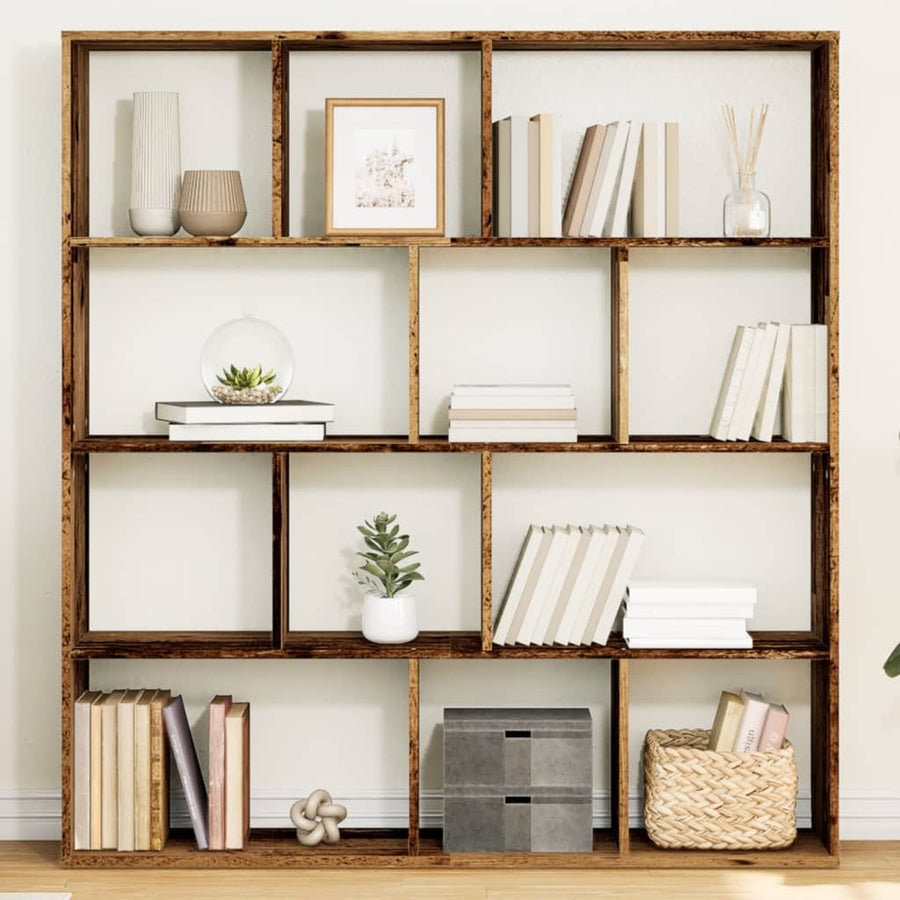 Boekenkast 132X29X141,5 Cm Bewerkt Hout Kleurig Oud Hout 132 cm 141.5 cm