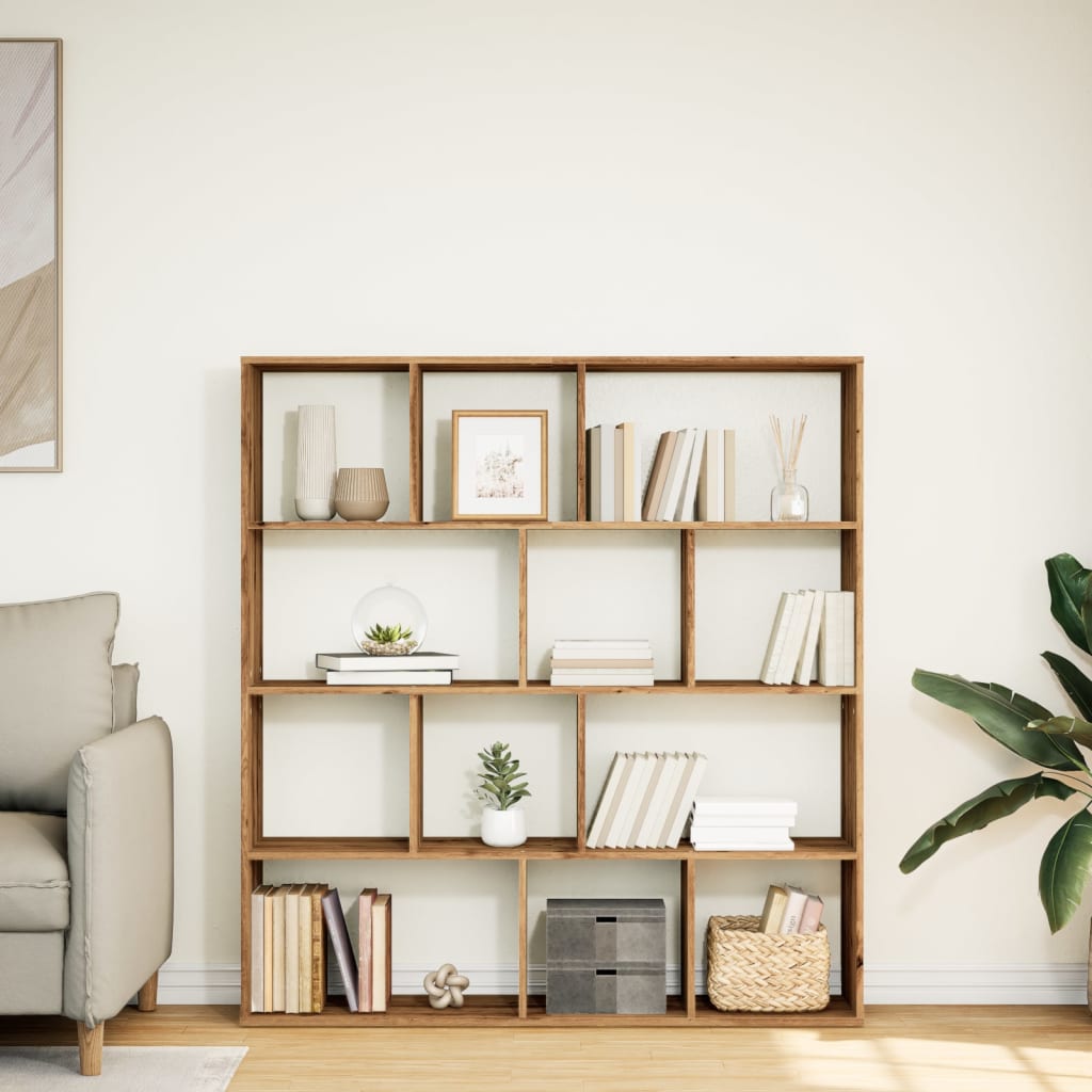 Boekenkast 132X29X141,5 Cm Bewerkt Hout Artisanaal Eikenkleur Artisian Oak 132 cm 141.5 cm