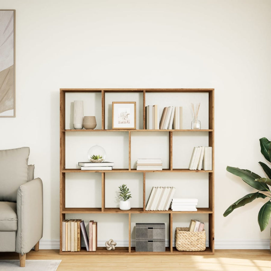Boekenkast 132X29X141,5 Cm Bewerkt Hout Artisanaal Eikenkleur Artisian Oak 132 cm 141.5 cm