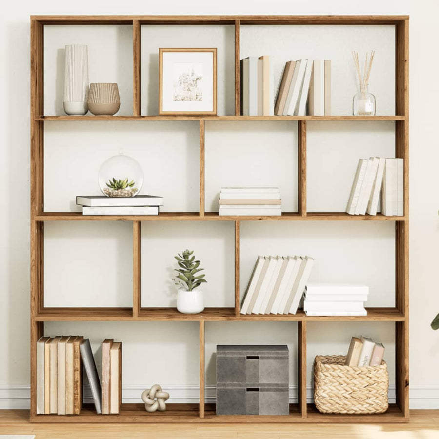Boekenkast 132X29X141,5 Cm Bewerkt Hout Artisanaal Eikenkleur Artisian Oak 132 cm 141.5 cm