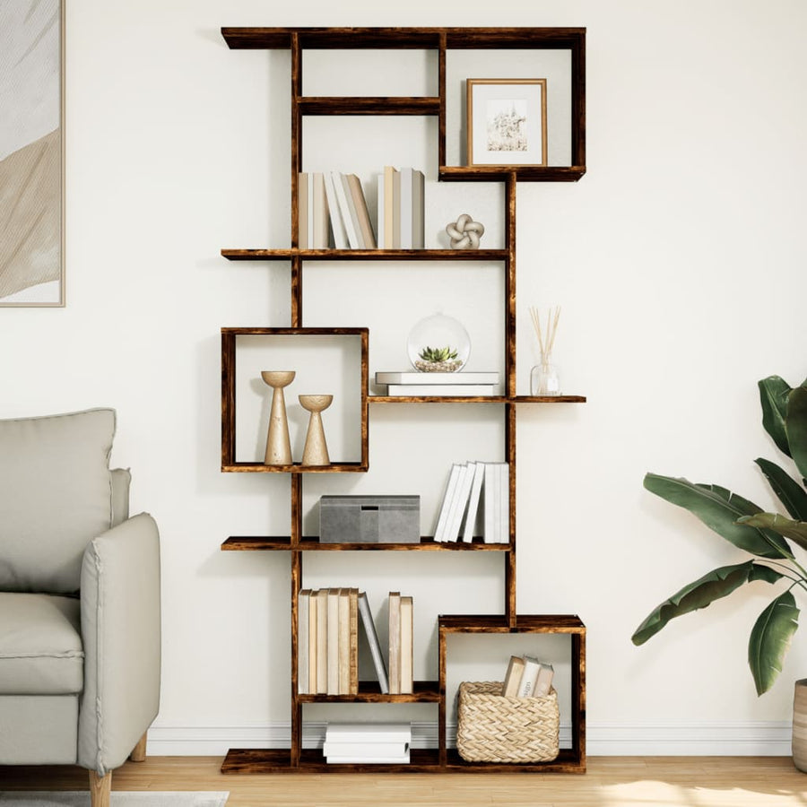 Boekenkast 92x29x188 cm bewerkt hout gerookt eikenkleurig