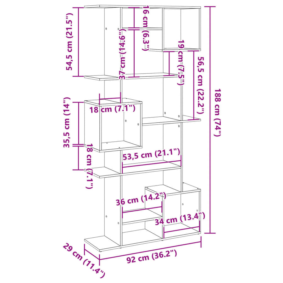Boekenkast 92x29x188 cm bewerkt hout grijs sonoma eikenkleurig