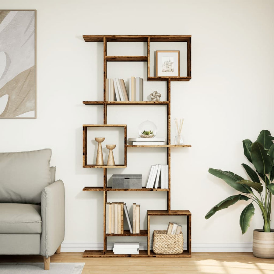 Boekenkast 92x29x188 cm bewerkt hout oud houtkleurig