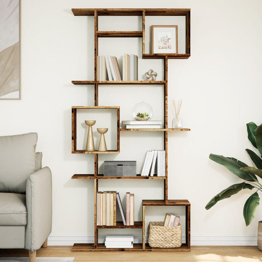 Boekenkast 92x29x188 cm bewerkt hout oud houtkleurig