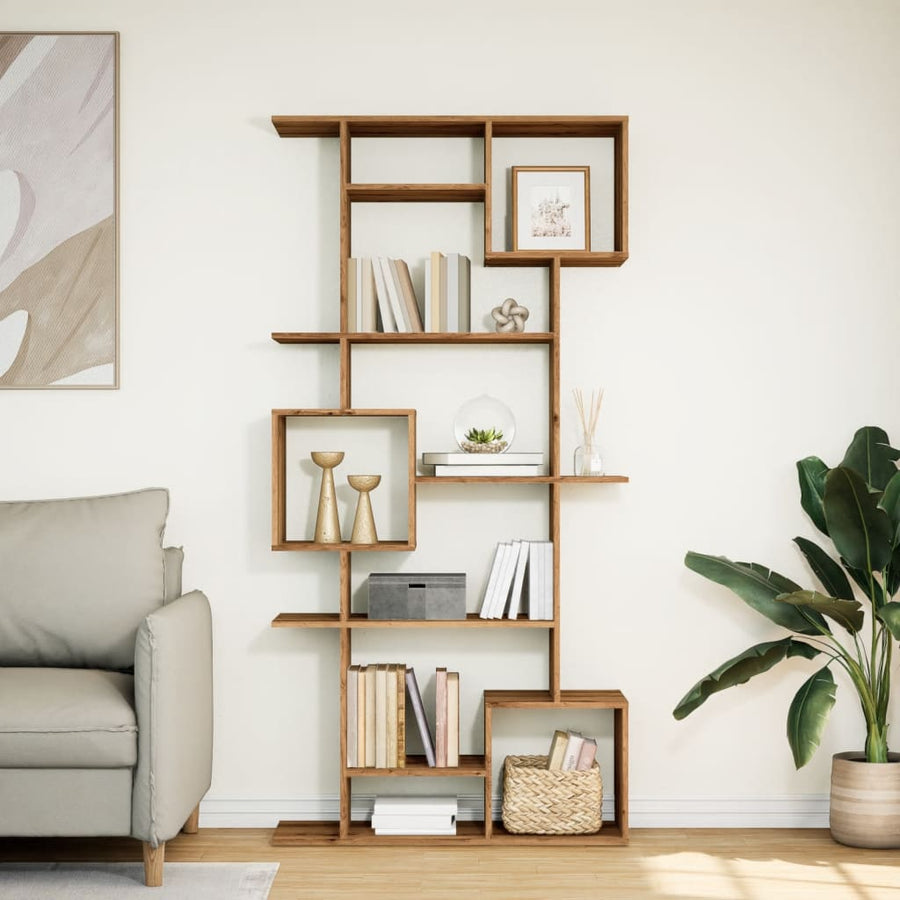 Boekenkast 92x29x188 cm bewerkt hout artisanaal eikenkleur