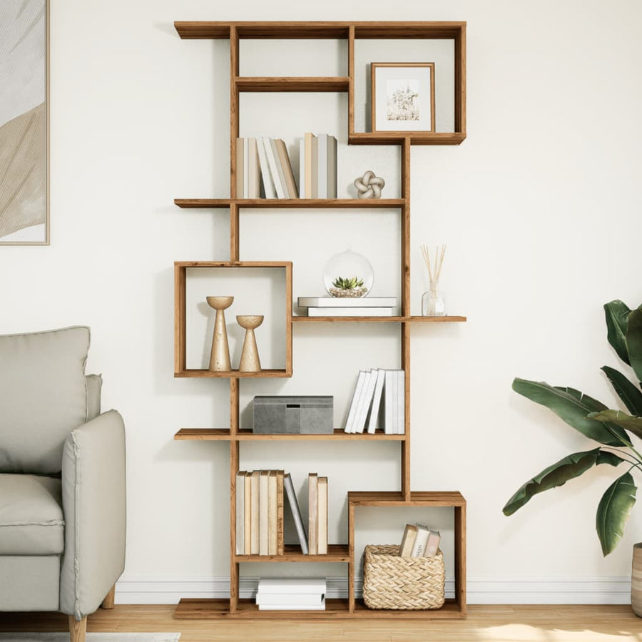 Boekenkast 92x29x188 cm bewerkt hout artisanaal eikenkleur
