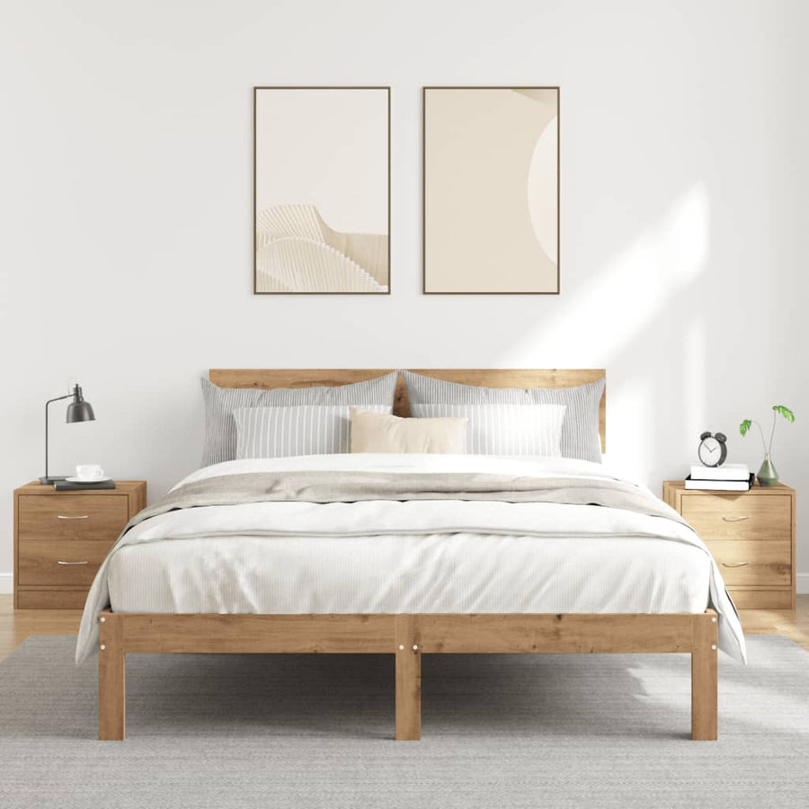 Nachtkastjes 2 st 40x30x40 cm bewerkt hout artisanaal eiken
