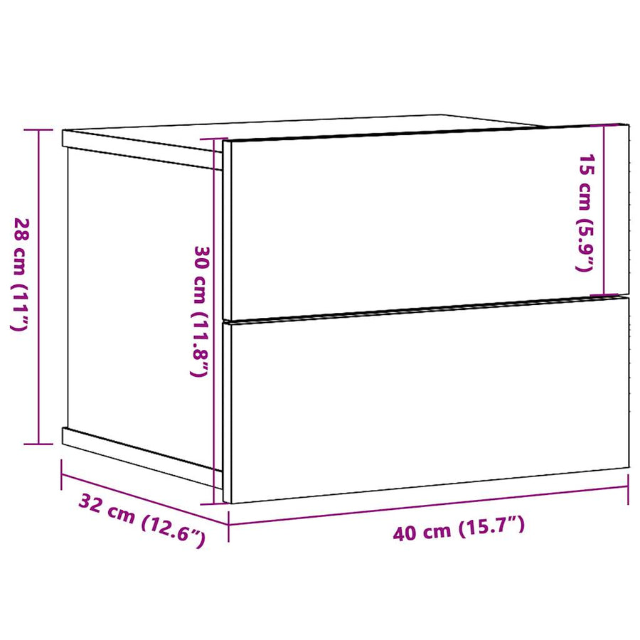 Nachtkastjes 2 st wandgemonteerd 40x32x30 cm oud houtkleurig