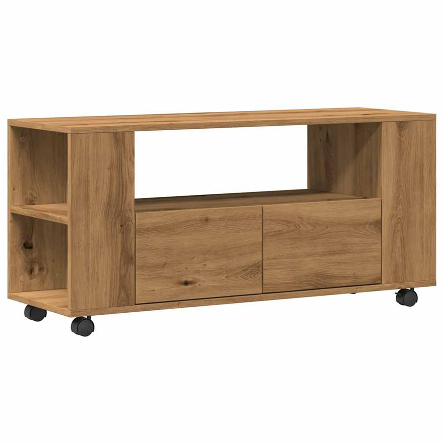 Tv-Meubel Met Wielen 102X34,5X43 Cm Hout Artisanaal Eiken artisanaal eikenkleurig