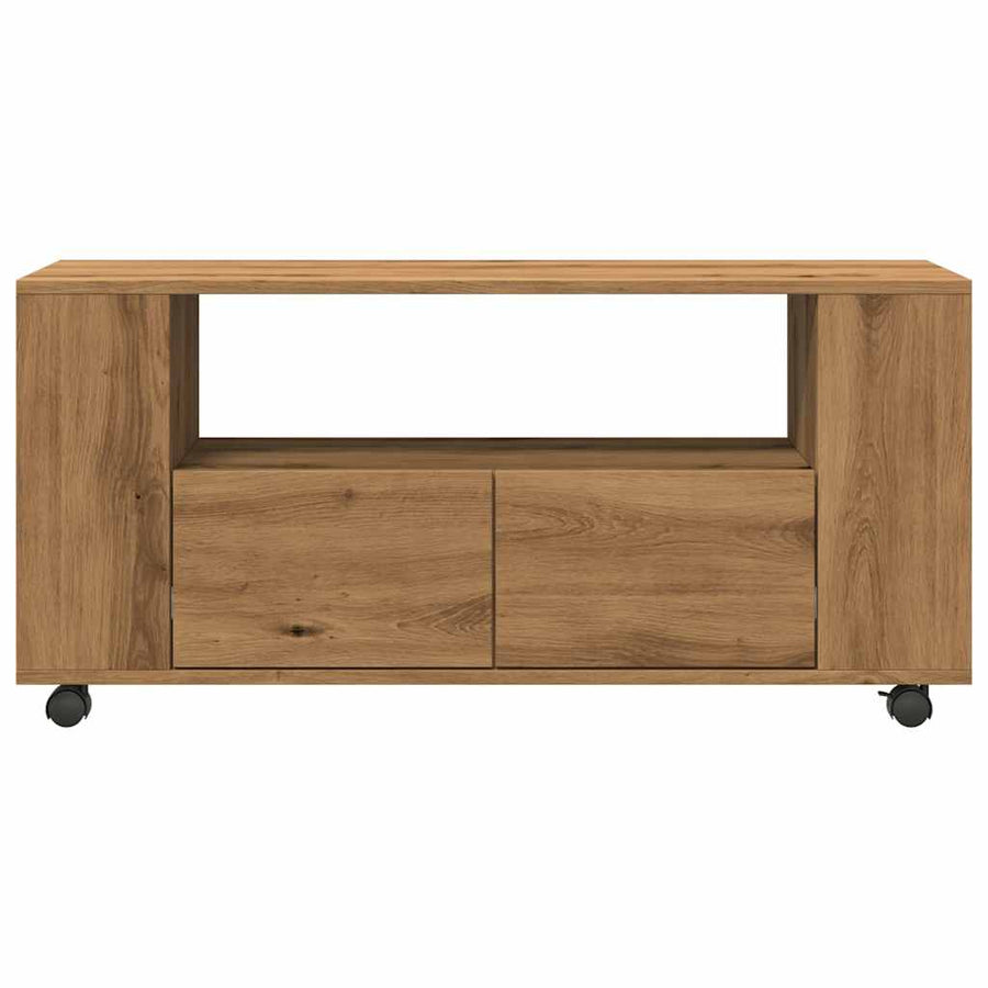 Tv-Meubel Met Wielen 102X34,5X43 Cm Hout Artisanaal Eiken artisanaal eikenkleurig