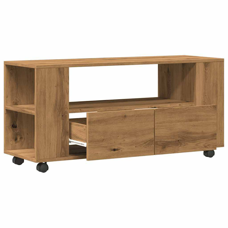 Tv-Meubel Met Wielen 102X34,5X43 Cm Hout Artisanaal Eiken artisanaal eikenkleurig