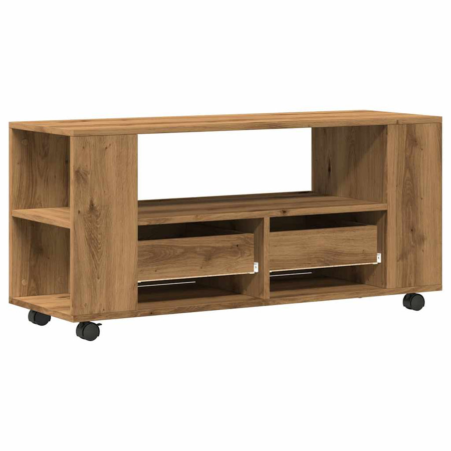 Tv-Meubel Met Wielen 102X34,5X43 Cm Hout Artisanaal Eiken artisanaal eikenkleurig