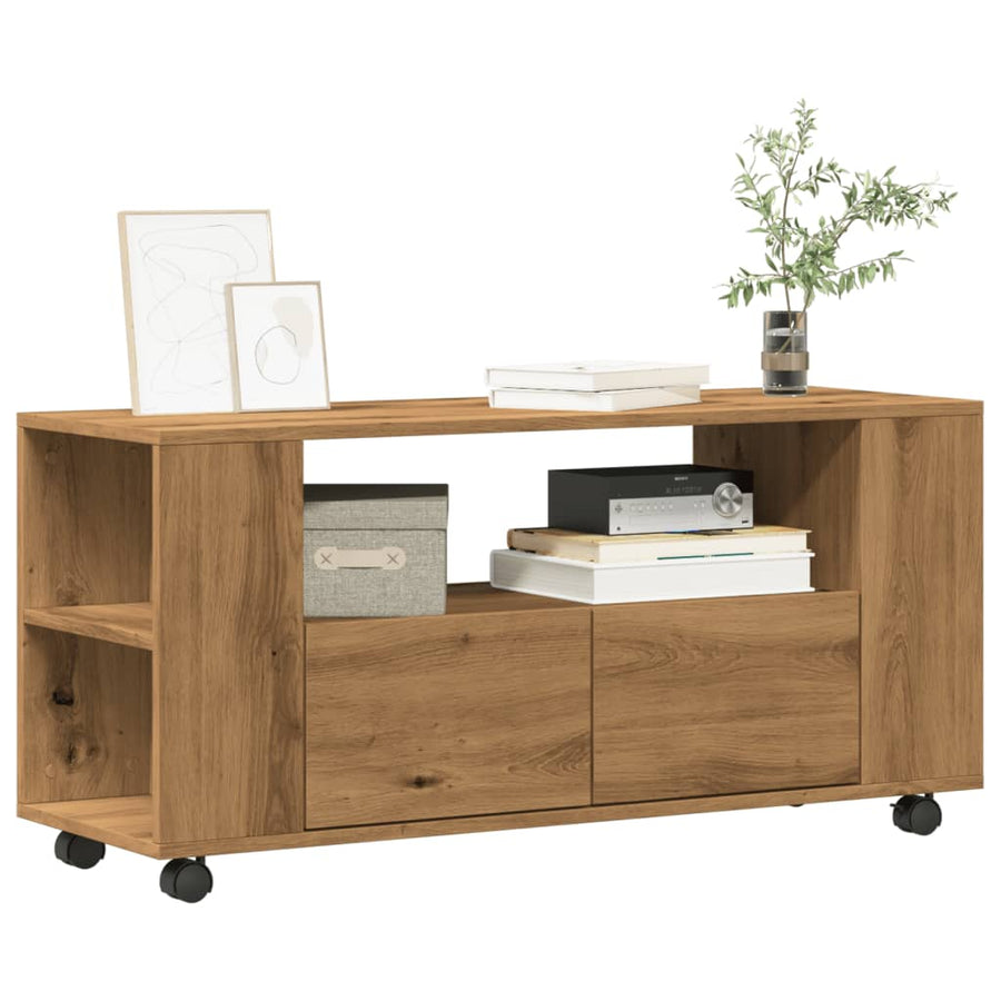 Tv-Meubel Met Wielen 102X34,5X43 Cm Hout Artisanaal Eiken artisanaal eikenkleurig