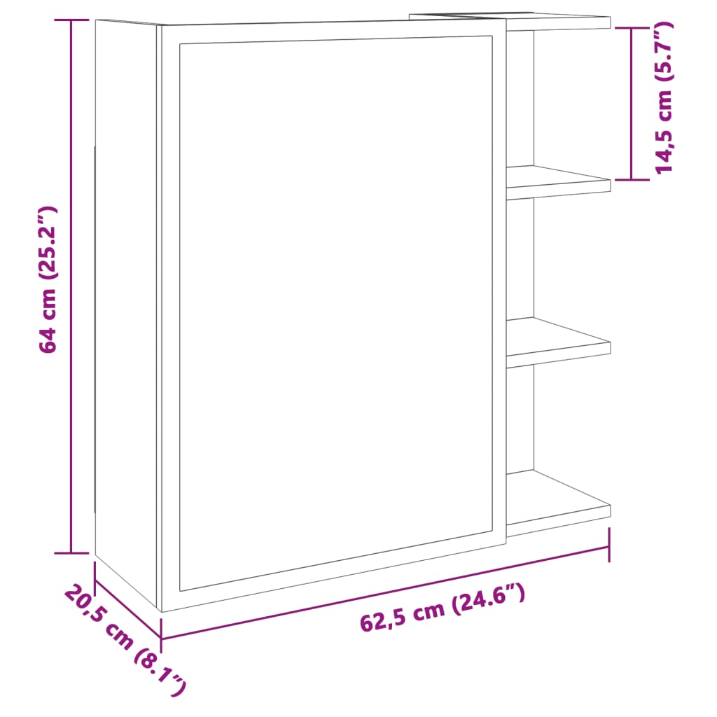 Badkamerspiegelkast 62,5x20,5x64cm bewerkt hout oud houtkleurig