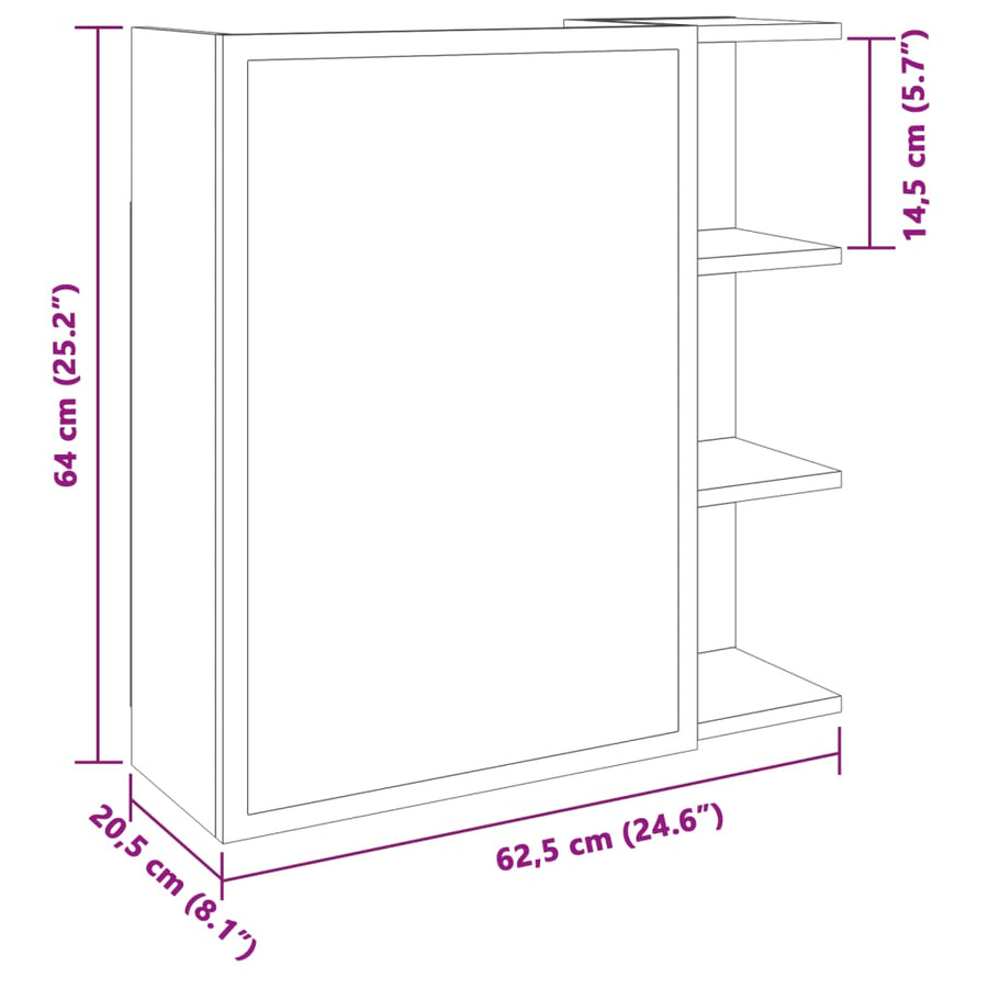 Badkamerspiegelkast 62,5x20,5x64cm bewerkt hout oud houtkleurig